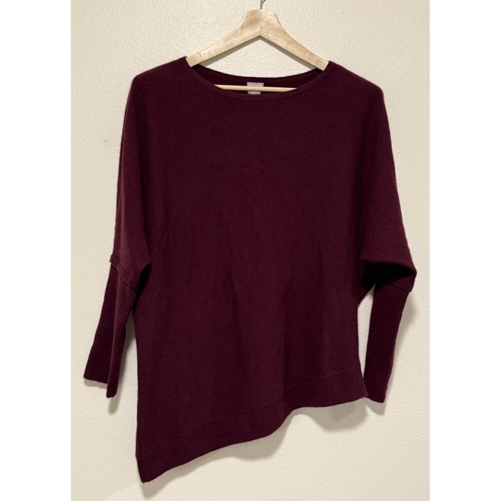 Chicos maroon cashmere Sweater asymmetric hem batwing Size 1 Medium Artsy